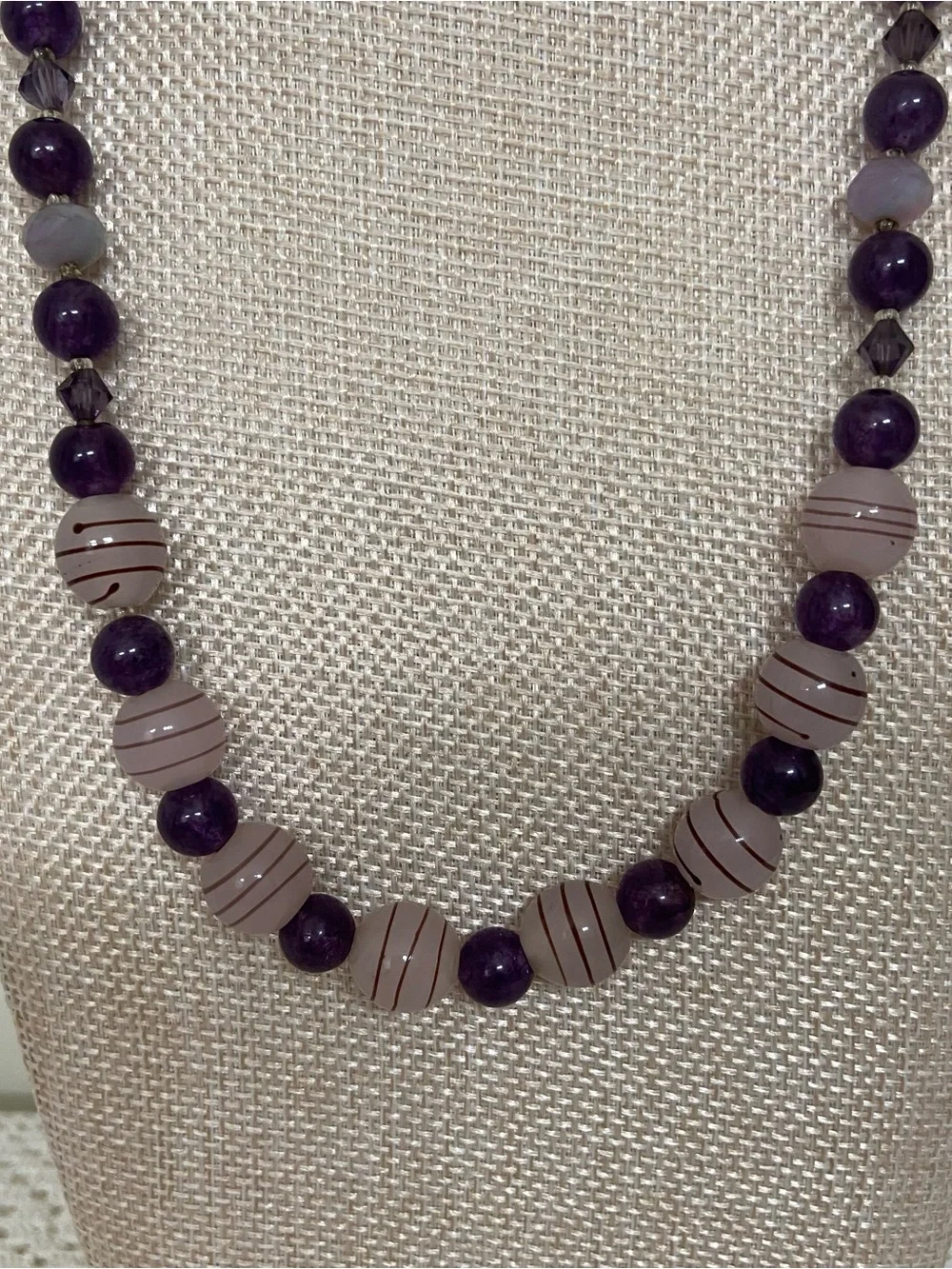 Purple Lavender Heavy Stone-Like Beaded Necklace 19” Chunky Statement